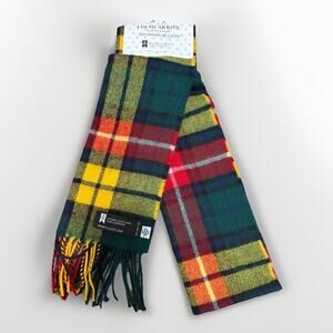 LOCHCARRON made Scotland Scarf 100% Lambswool Tartan Plaid Blue Green 61.5" NEW